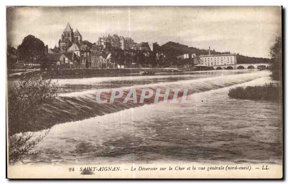 Saint-Aignan — Der Spillway am Cher und der allgemeine Blick (nordwestlich) — LL - Vorderseite