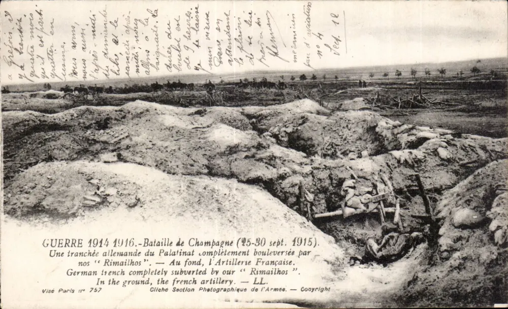 Deutsche Schanze im Palatinat — Schlacht von Champagne (25–30. Sept. 1915) — Foto von der Armee-Photographie-Abteilung, Nr. 757 - Vorderseite