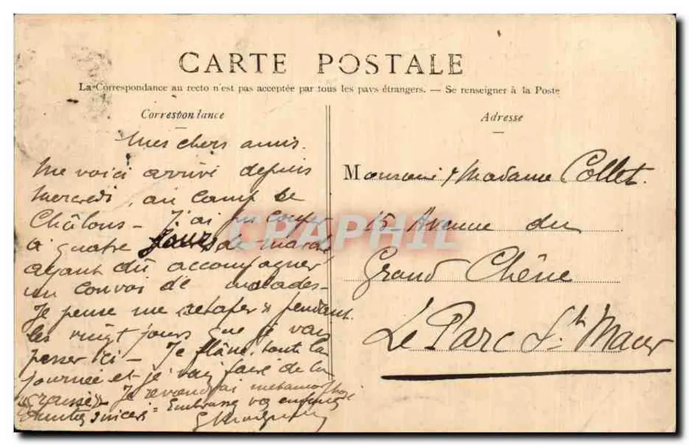 Campo de Chalons — No Acampamento — Livraria Militar Guérin Mourmelon - Verso