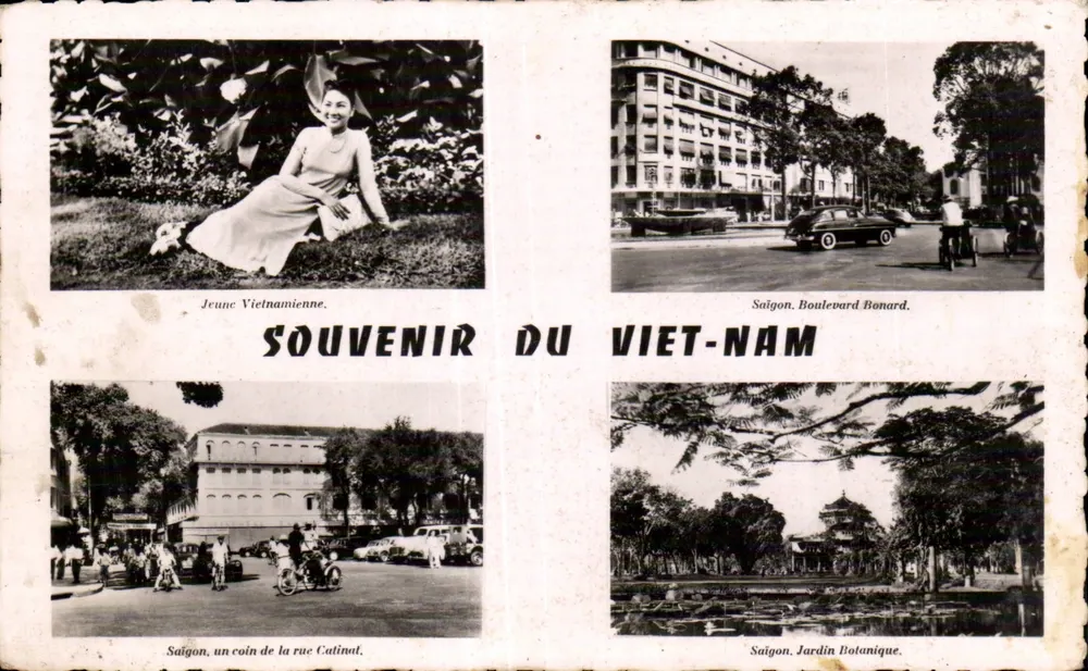 Saigon, Souvenir do Viet-Nam — Jovem Vietnamita, Boulevard Bonard, rua Catinat, Jardim Botânico — Foto NAM PHAT, H.C. Saigon - Frente