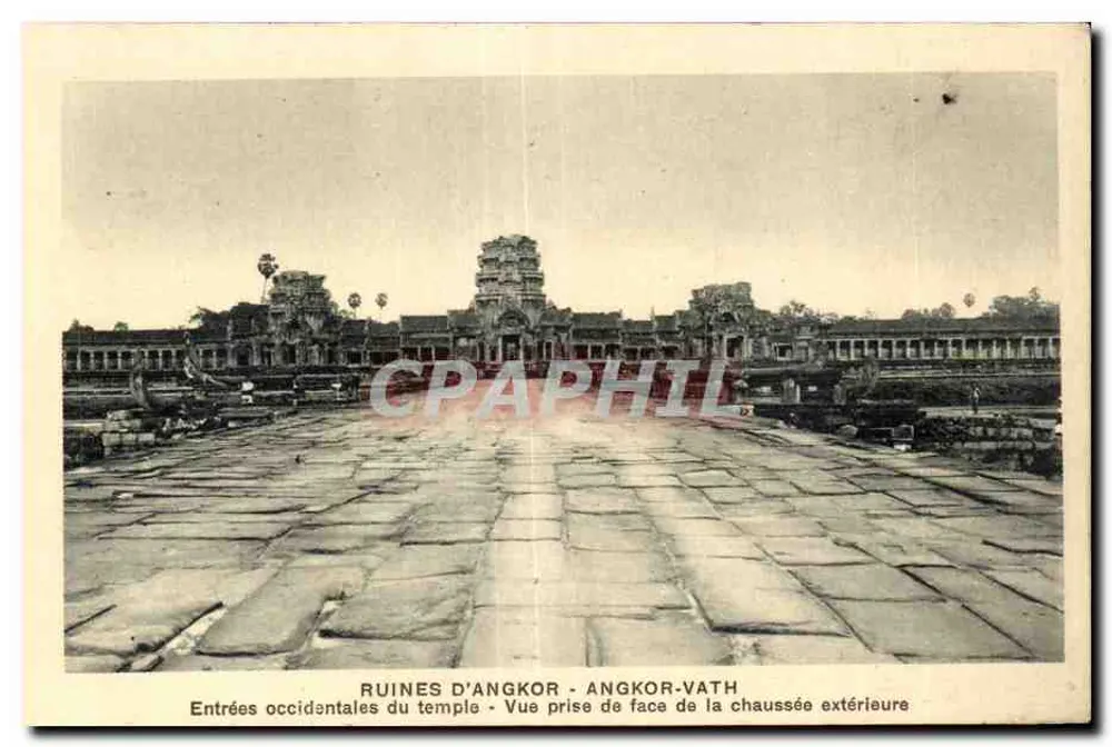 Ruinen von Angkor - Angkor-Vath — Westliche Eingänge des Tempels — Frontalansicht der äußeren Straße — Edition Photo Nadal, Druckerei Braun - Vorderseite