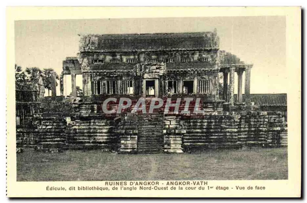 Ruinen von Angkor - Angkor-Vath - Schrein genannt Bibliothek, Frontansicht - Vorderseite