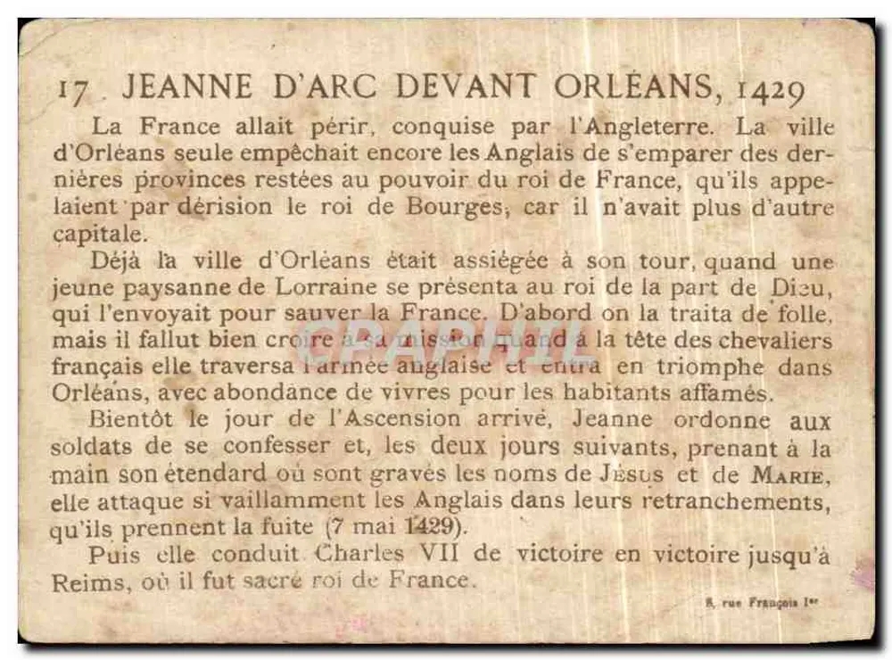 Joana d'Arc em Orléans — cena de batalha — editor não identificado, n° 17 - Verso