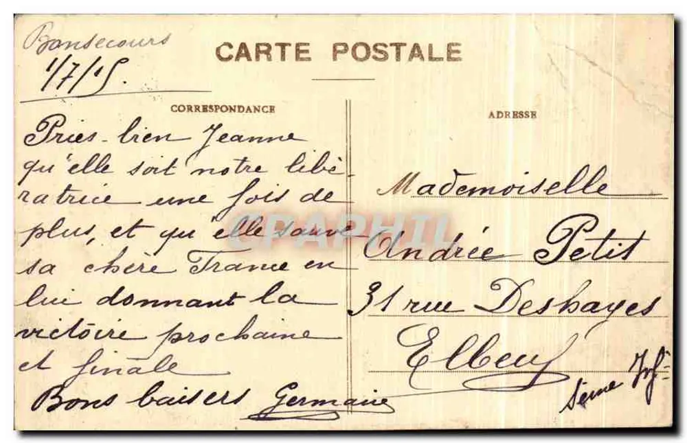 Jeanne d'Arc bei der Krönung von Karl VII — von Ingres — C.P. 517 - Rückseite