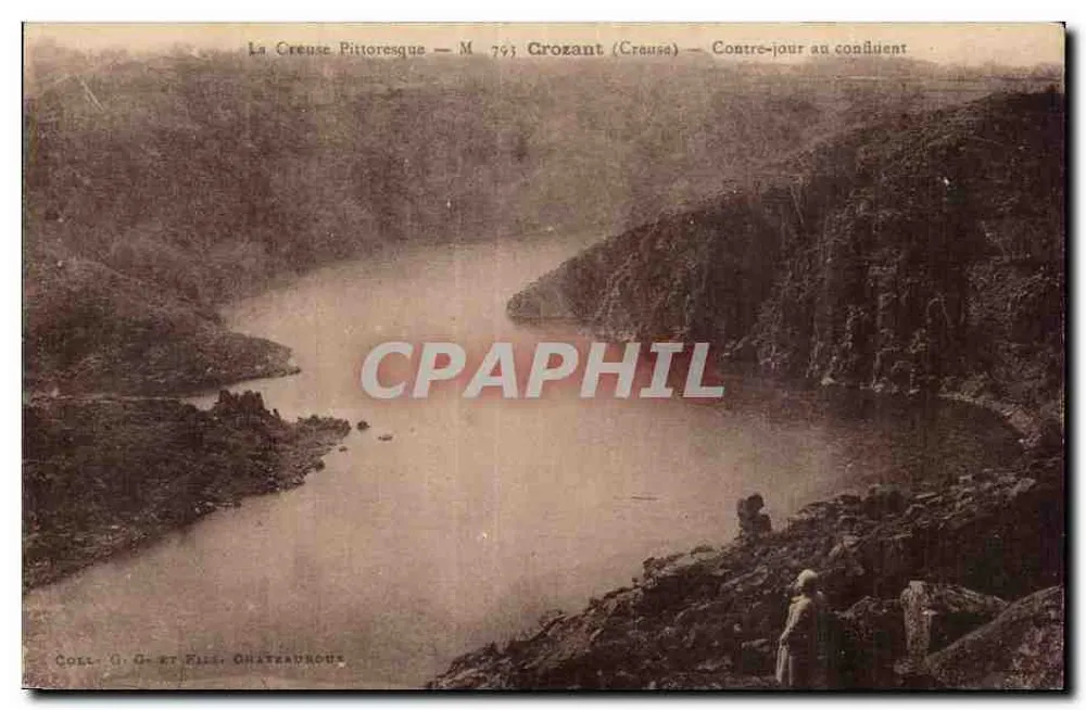 A Creuse Pittoresca — Crozant (Creuse) — Contra-luz no encontro dos rios — M 793 — Coll. G. et Fils, Châteaudrous - Frente