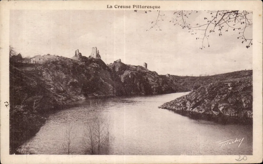 La Creuse Pittoresque — vista das ruínas nas margens — edição G. G. e P. Crozant, n°20 - Frente