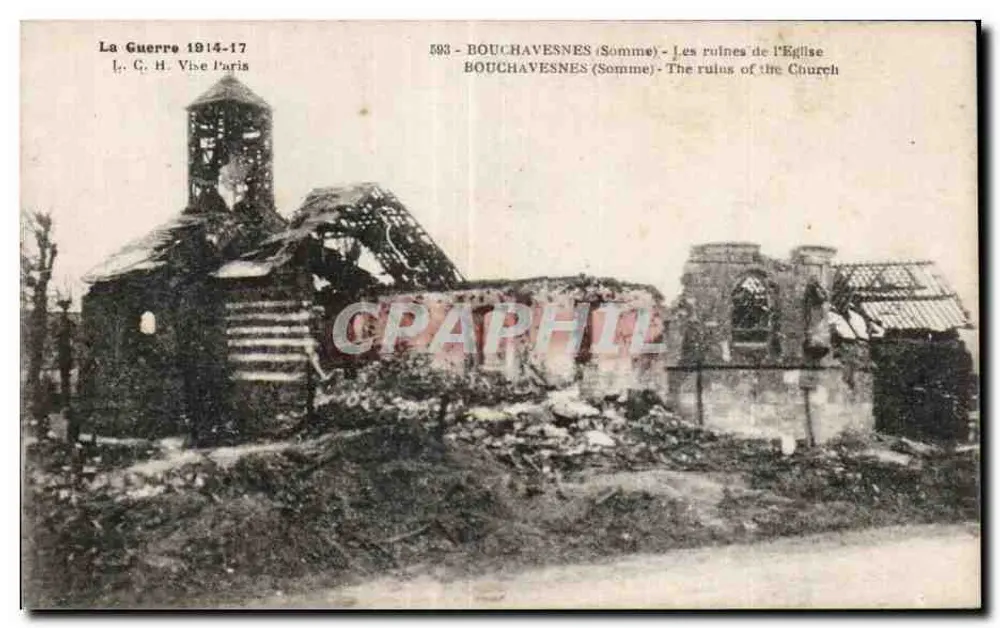 Bouchavesnes (Somme) — Die Ruinen der Kirche — L. G. H. Vise Paris, Nr. 593 - Vorderseite