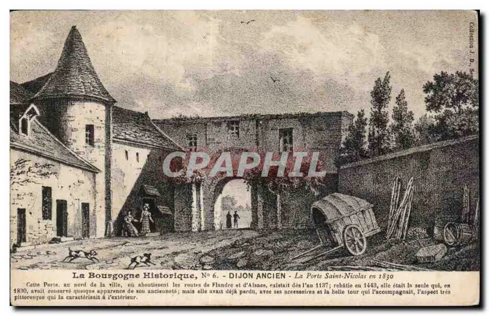 Dijon Antiguo — La Puerta Saint-Nicolas en 1830 — Colección J. D. S. - Anverso