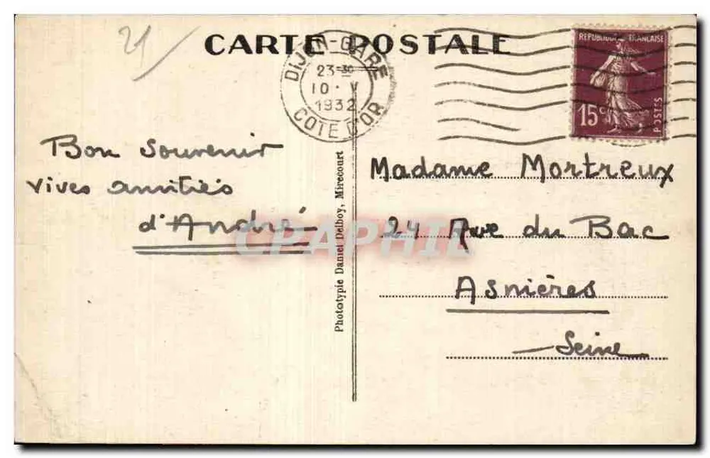 Dijon — Place François Rude — D.D. n°119 - Verso