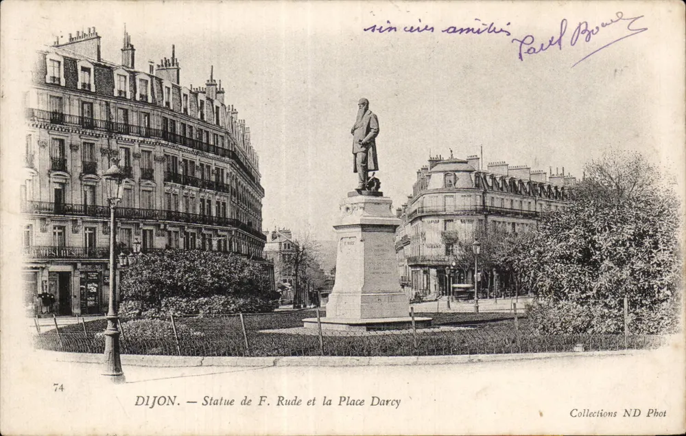 Dijon — Estátua de F. Rude e a Place Darcy — Collections ND Phot - Frente
