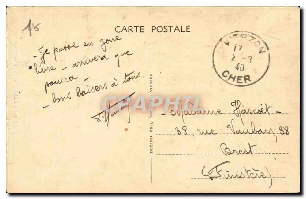 Paisagem de BERRY — Vista sobre o Cher — Editor Dutard Fils, Vierzon, n°100 - Verso