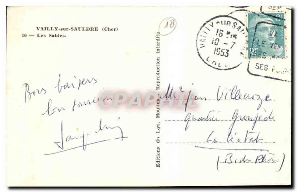 Vailly-sur-Sauldre (Cher) — Les Sables — Éditions du Lys, Moulines - Verso