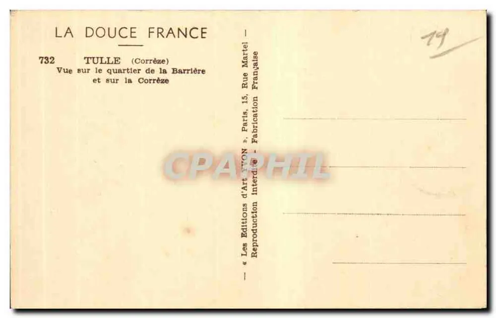 Tulle (Corrèze) — Blick auf das Viertel der Barrière und den Fluss Corrèze — Les Éditions d'Art YVON, Paris - Rückseite