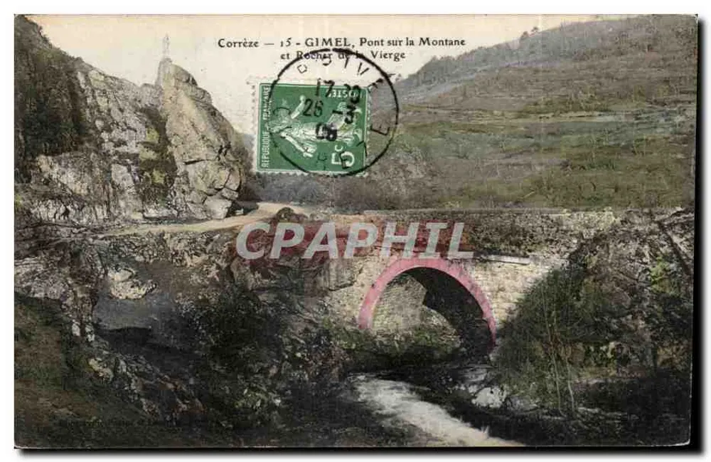 Gimel - Brücke über die Montane und Felsen der Jungfrau — Corrèze, Frankreich - Vorderseite