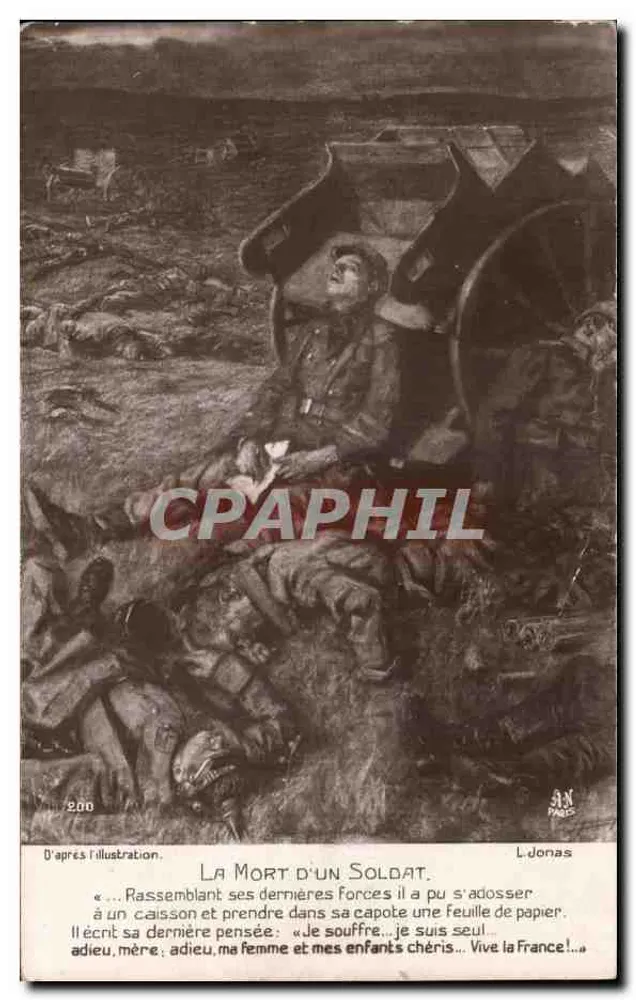 A Morte de um Soldado — ilustração de L. Donas — A. NOYER Poitiers - Frente
