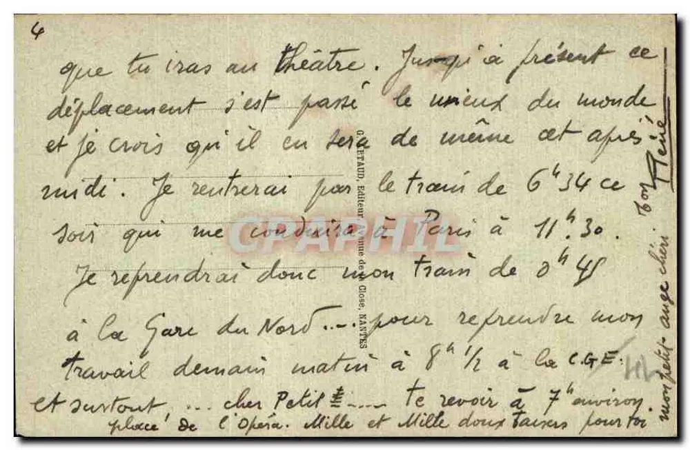 CAEN - Rue St-Jean — vista da rua com campanário e comércios — editor GEUI, n°77 - Verso