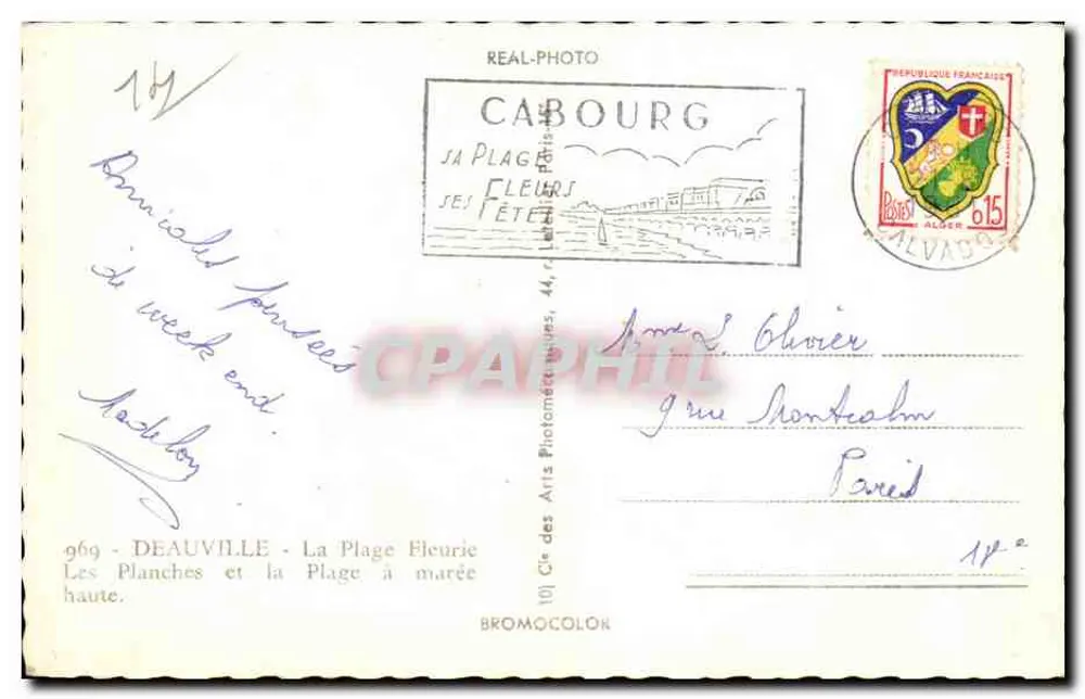Deauville - A Praia Florida - As Planchas e a Praia com maré alta — Cirque des Arts Photographiques, n°969 - Verso
