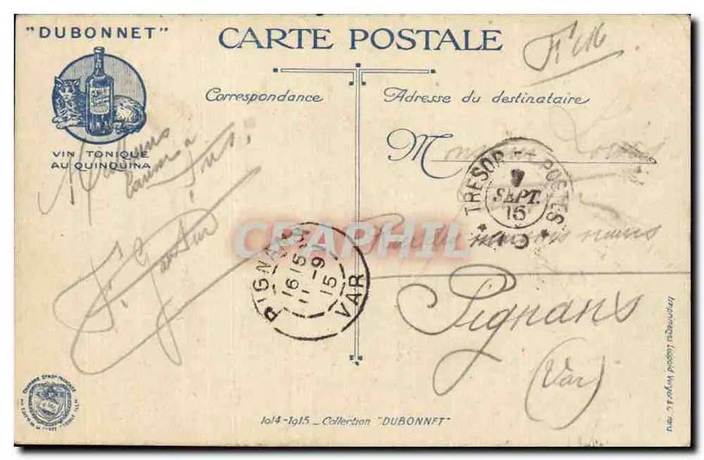 Infanterie anglaise en action — scène de bataille avec soldats en position de tir — éditeur 'Dubonnet' (verso) et n° de série '1014-1915' visible - Rückseite
