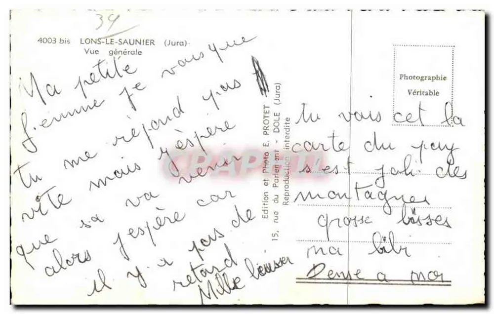 Lons-le-Saunier — Vista geral — Edição E. PROTET, Dole (Jura) - Verso