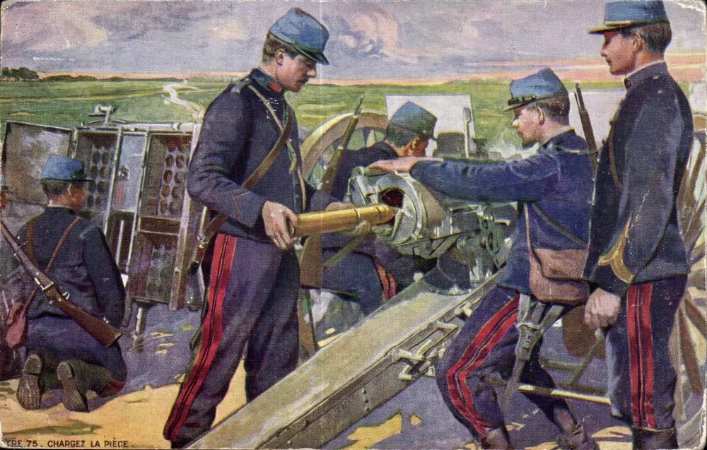 Französische Soldaten manövrieren ein Feldgeschütz — Serie 75 — Verlag Dubonnet - Vorderseite