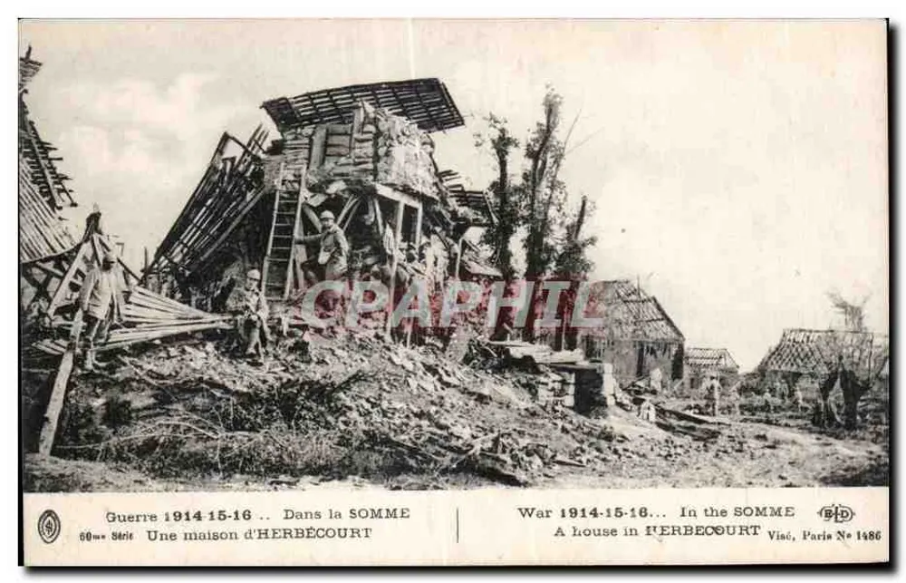 Ein Haus in HERBECOURT — zerstört während des Krieges 1914-16 — veröffentlicht von Viac, Paris, N° 1486 - Vorderseite