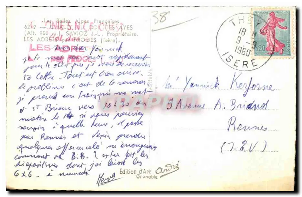 Les Adrets, Alpes francesas — Col des Ayes (Alt. 950 m) — Edição de Arte André, Grenoble - Verso