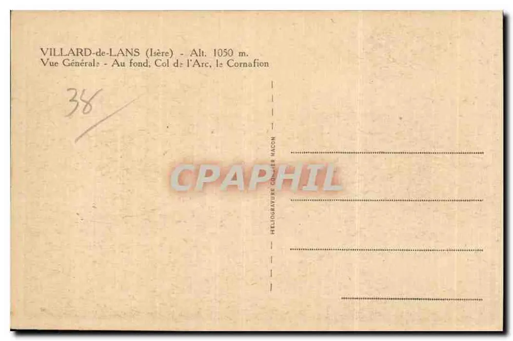 Villard-de-Lans (Isère) — Vista Geral — Col de l'Arc, o Cornafion — Héliogravure pelos Nacon - Verso