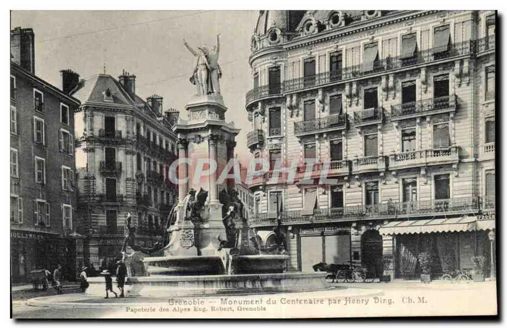 Grenoble — Monument do Centenário por Henry Ding — Papeterie des Alpes Eug. Robert, Grenoble - Frente