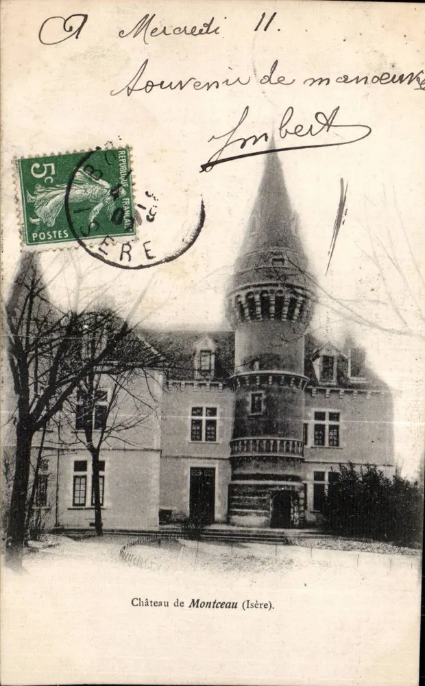 Castelo de Montceau (Isère) — vista invernal com neve — editor não identificado, número de série não visível - Frente