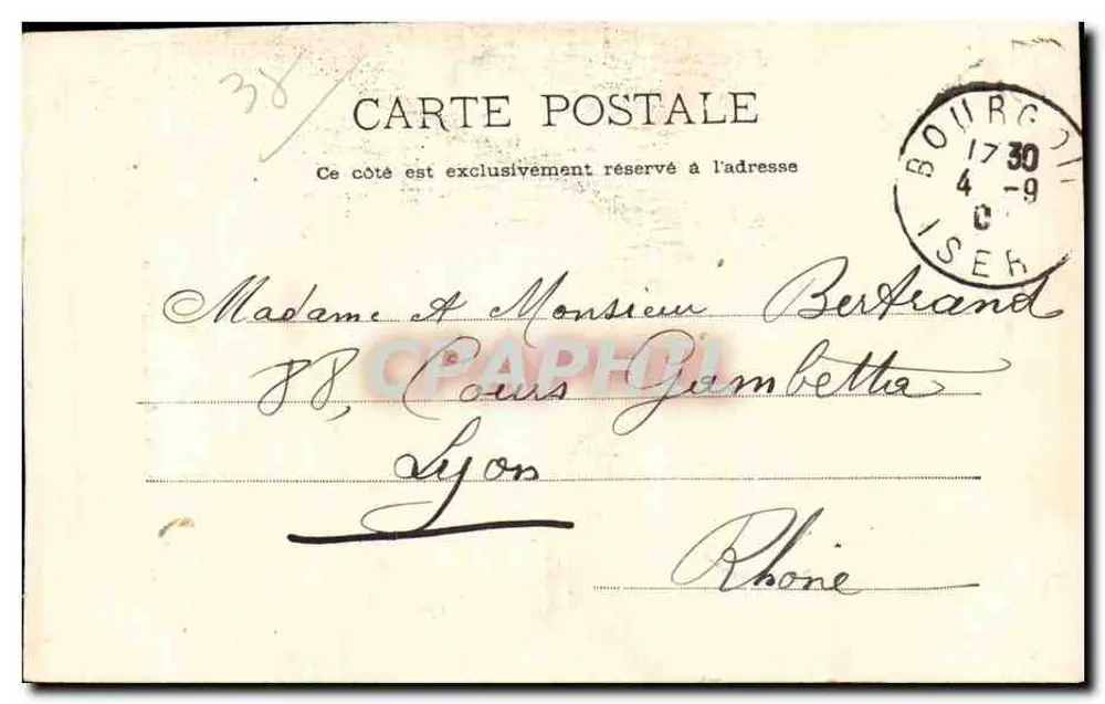 Castelo de Montceau (Isère) — vista invernal com neve — editor não identificado, número de série não visível - Verso