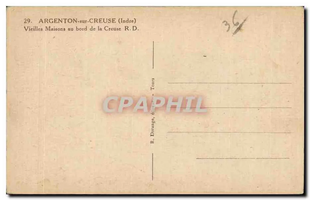 Argenton-sur-Creuse — Häuser am Ufer der Creuse — R. Dorange, Verleger - Rückseite