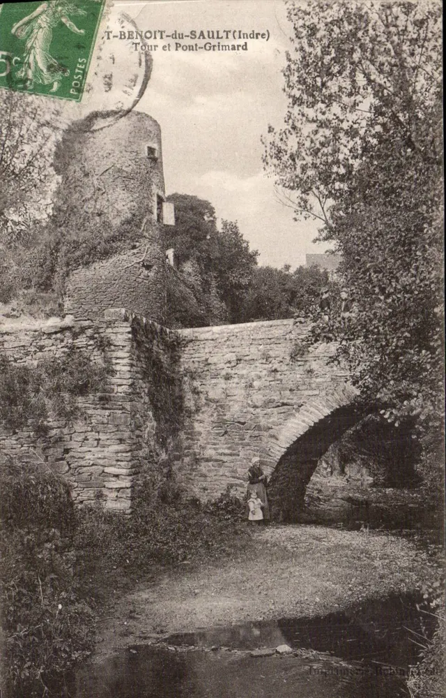 Torre e Pont-Grimald (Indre) — vista da torre e do ponte de pedra — editor: T. Benoit-du-Sault - Frente