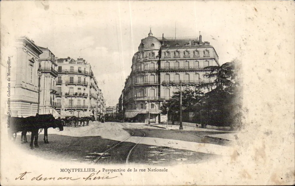 Montpellier — Perspektywa ulicy Narodowej — Wydawnictwo Nowych Galerii Montpellier - Awers