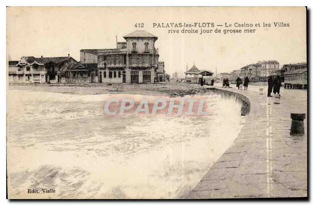 Palavas-les-Flots — Das Casino und die Villen, ein Tag mit stürmischem Meer — Edit. Vialle, n° 412 - Vorderseite