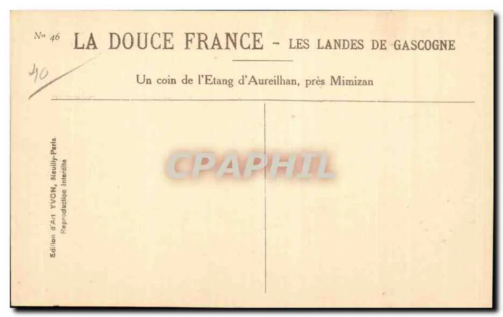 Die Landes de Gascogne — Ein Stück des Étang d'Aureilhan, nahe Mimizan — Edition d'Art YIVON, Naully-Perls - Rückseite