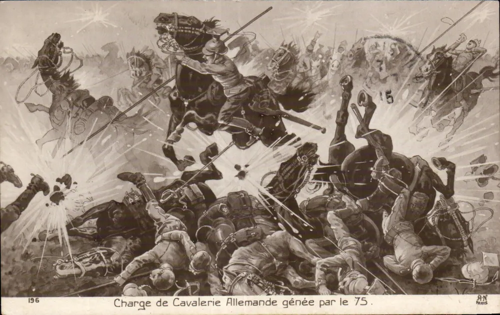 Deutsche Kavalleriecharge gestoppt durch das 75-Kanonenfeuer — A. NOYER, Paris, Nr. 196 - Vorderseite