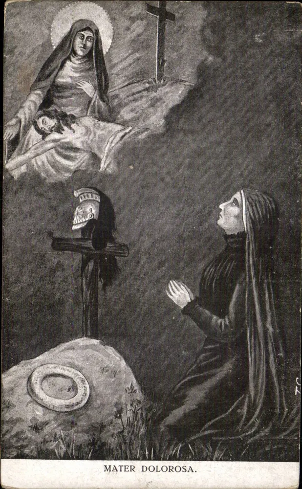 Matka Bolesna — religijna scena z Matką Bolesną — J.M.T. Paryż - Awers