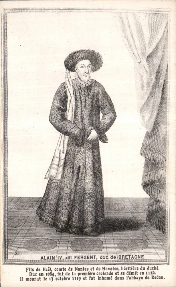 Alain IV, genannt Fergent, Herzog von Bretagne — historische Gravur — G. Chapeau, Verlag Nantes - Vorderseite
