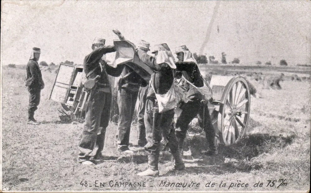 En Campagne — Manœuvre de la pièce de 75 mm — éditeur STALER, n° 48 - Vorderseite