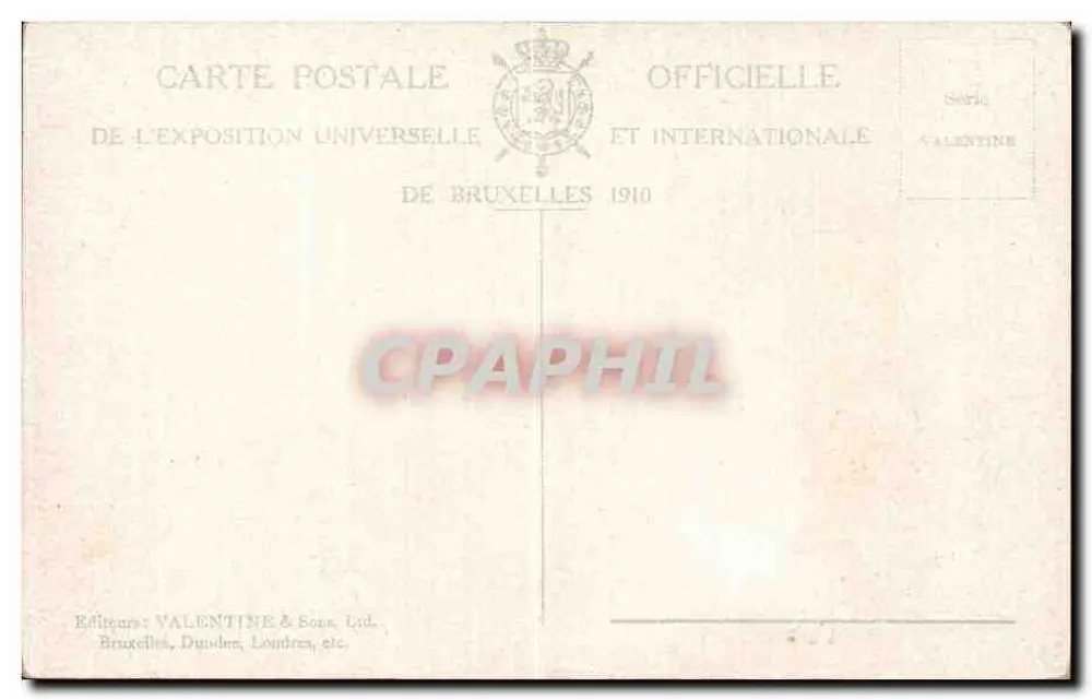 Exposition von Brüssel, 1910, Französische Abteilung — Valentina-Serie, n°1083 - Rückseite