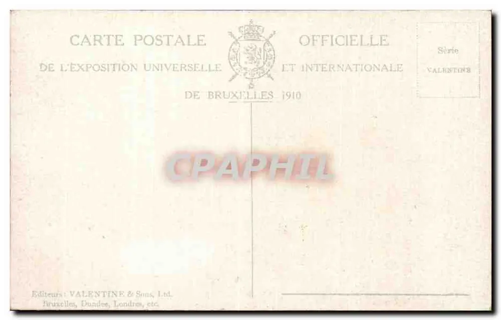 Exposition de Bruxelles, 1910, Avenue des Colonies — Valentin's Series, Nummer 1087 - Rückseite