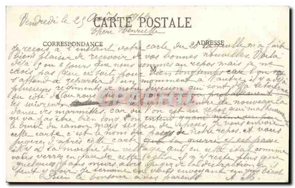 Bauzée-sur-Aire (Meuse) — Straße der Kirche, Kirche und Ruinen nach dem Großen Krieg 1914-15-16 — unbekannter Verlag - Rückseite