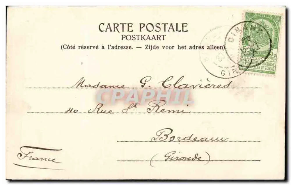 Dinant — Rathaus und Post — G. Clavières, künstlerische Serie Nr. 5 - Rückseite