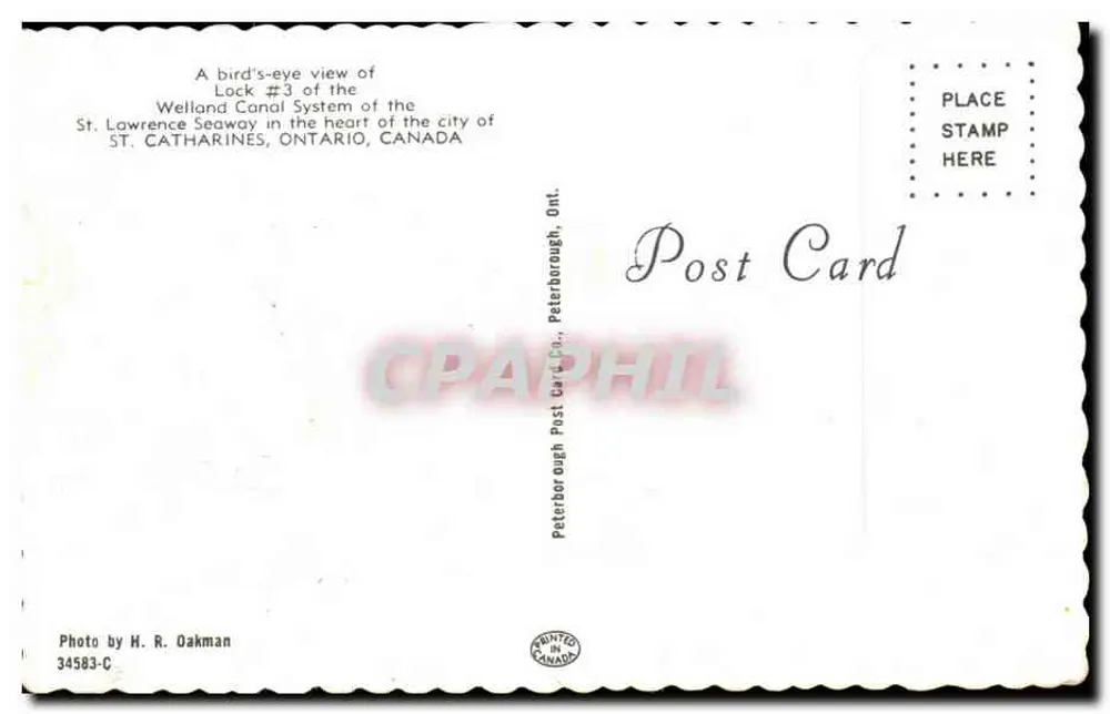 Travessa #3 do sistema do canal Welland — St. Catharines, Ontario — editor Peterborough Post Card Co. - Verso