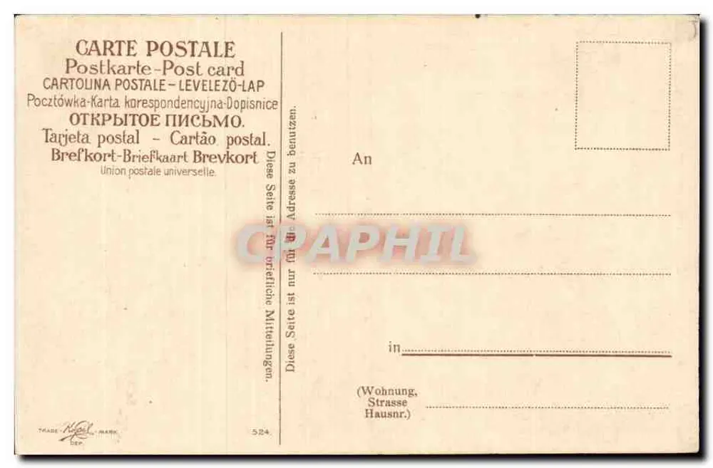 Lilie der Wiese — weiße Blüten in einem kreisförmigen Rahmen — Verlag Trade Mark, Nr. 524 - Rückseite