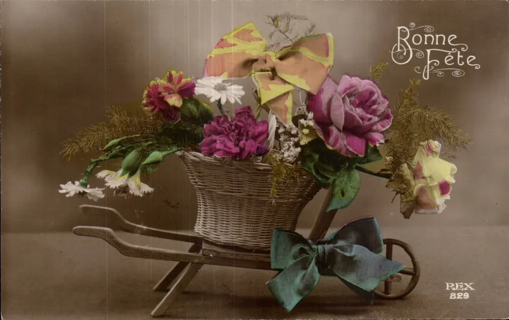 Bouquet bloemen in een karretje — REX 829 — uitgever REX - Voorkant