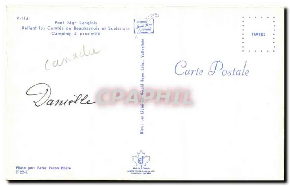 Brücke des Mgr Langlois — Verbindet die Departemente Beaubarnois und Soulange — Foto von Peter Rozon, Verlag Les Libraires Gérald Boyer, Dist.-2, Cornwall, Ontario - Rückseite