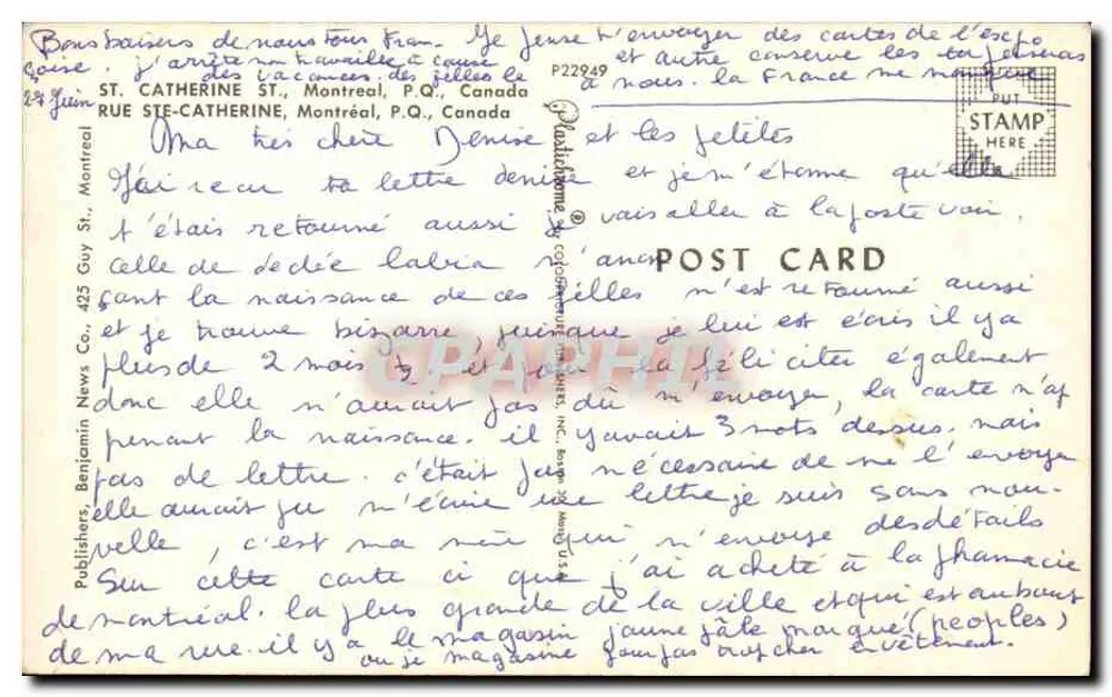 Montréal — Rue Sainte-Catherine — Verlag Benjamin News Co., Nr. P22949 - Rückseite