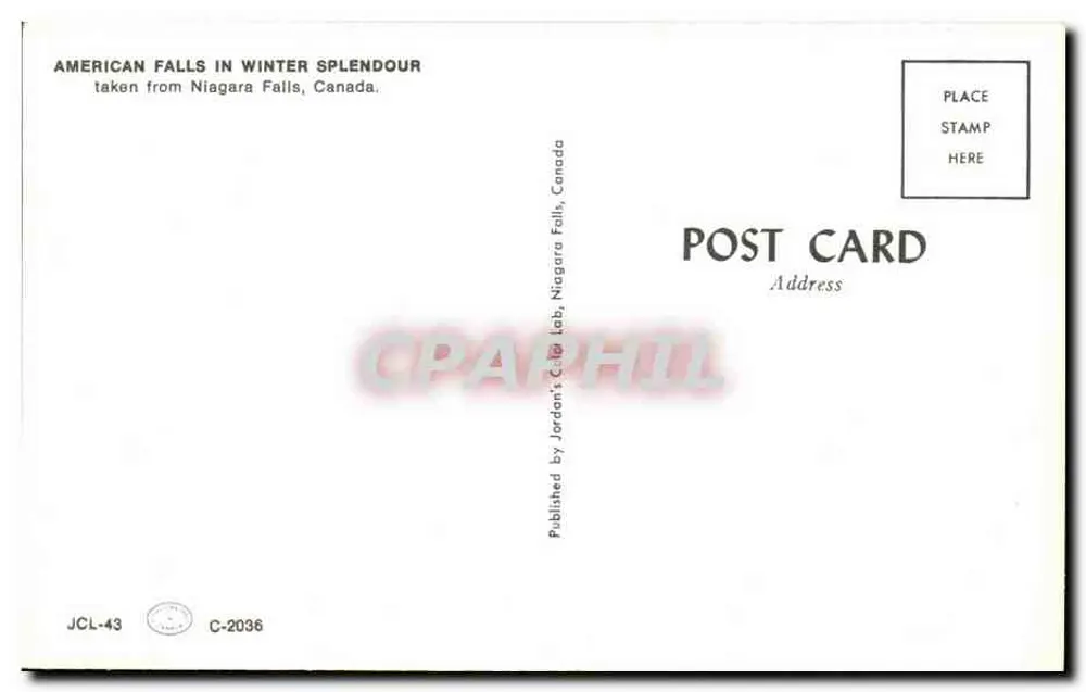 Spadziste Niagara — Amerykański Spadzista w zimie — wydawca Jordan's Cab Lab, seria C-2036 - Rewers