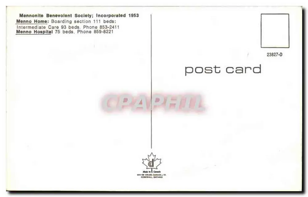 Campus aérien — établissement de soins — éditeur Mennonite Benevolent Society, n° 23827-D - Verso
